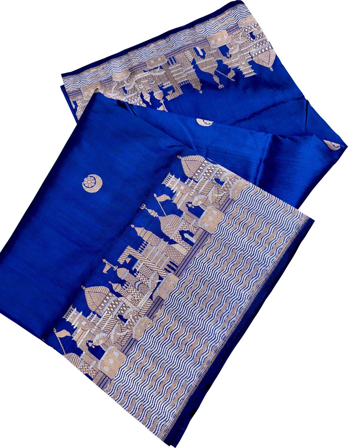 Elegant Blue Banarasi Handloom Pure Katan Silk Ghat Design Saree - Luxurion World
