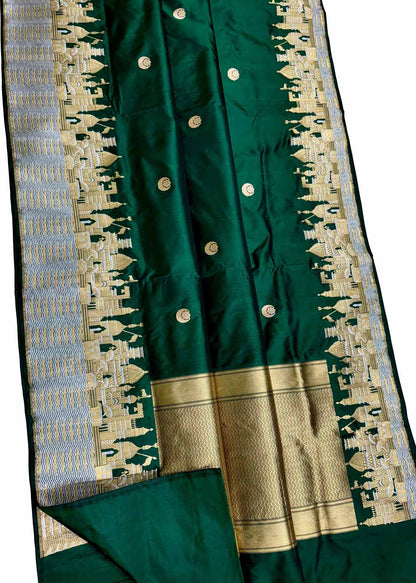 Exquisite Green Banarasi Handloom Pure Katan Silk Ghat Design Saree - Luxurion World