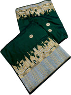 Exquisite Green Banarasi Handloom Pure Katan Silk Ghat Design Saree - Luxurion World