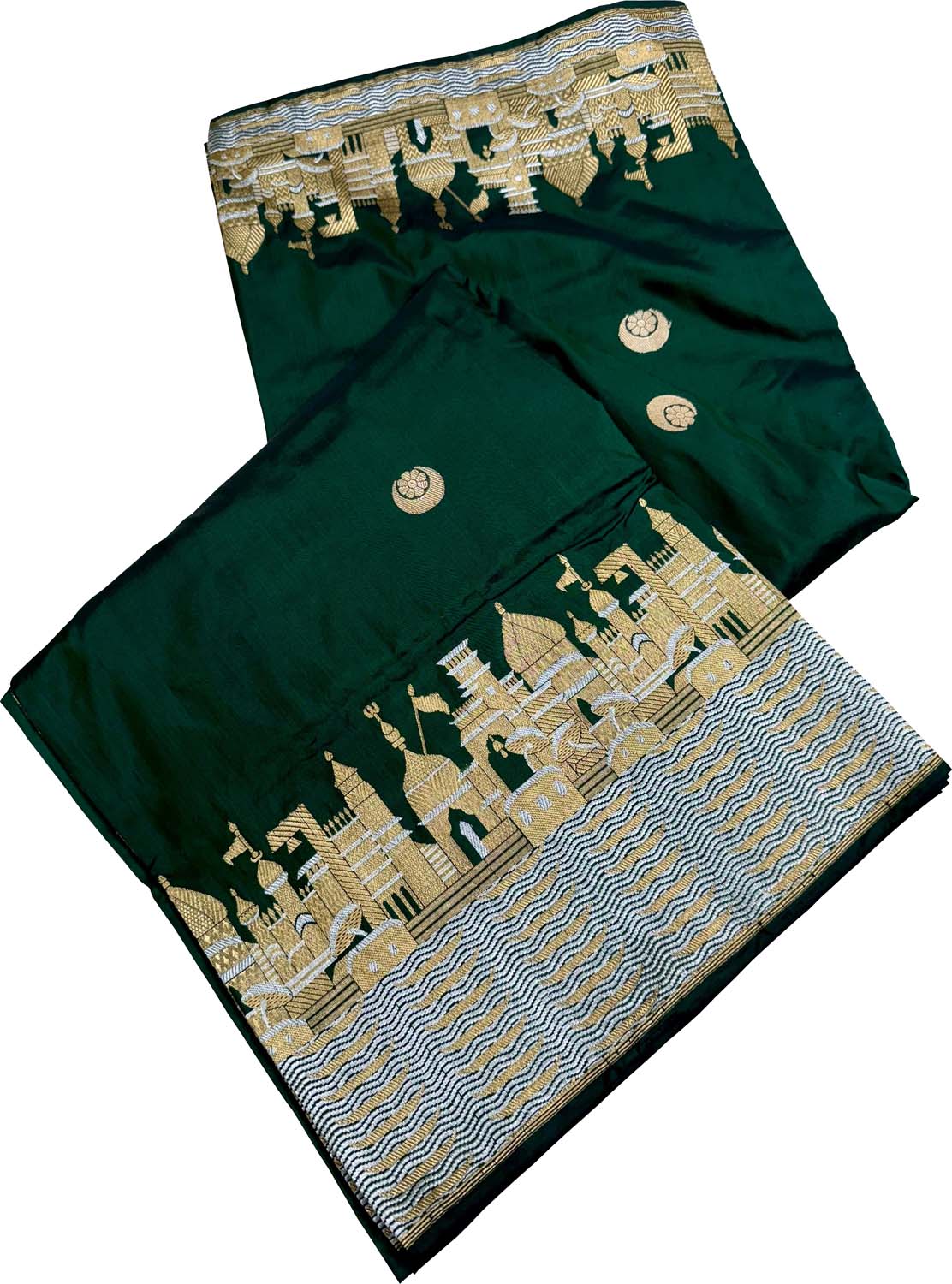 Exquisite Green Banarasi Handloom Pure Katan Silk Ghat Design Saree - Luxurion World