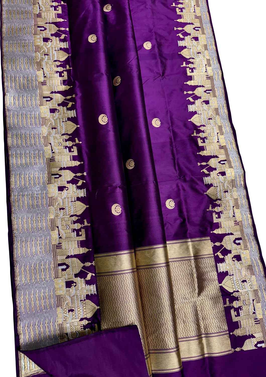 Exquisite Purple Banarasi Handloom Pure Katan Silk Ghat Design Saree - Luxurion World