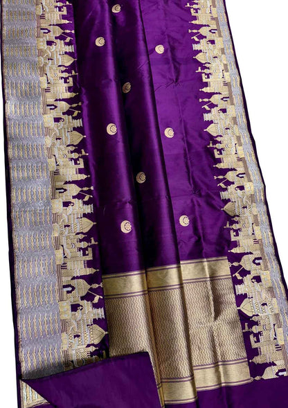 Exquisite Purple Banarasi Handloom Pure Katan Silk Ghat Design Saree - Luxurion World