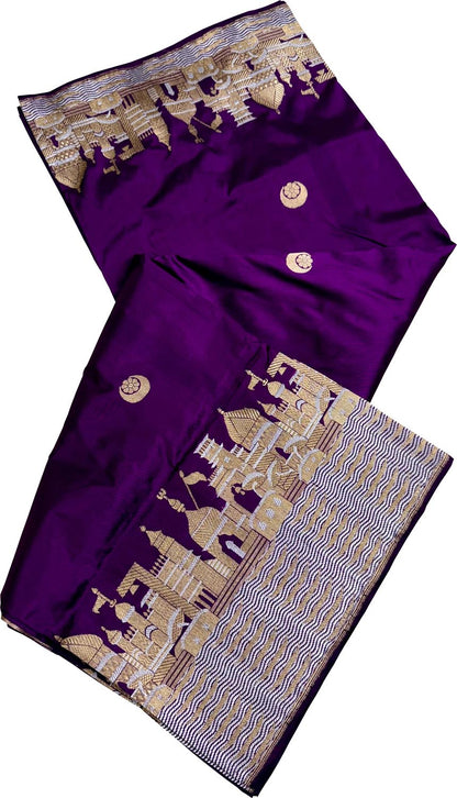 Exquisite Purple Banarasi Handloom Pure Katan Silk Ghat Design Saree - Luxurion World
