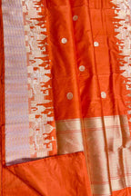 Orange Banarasi Handloom Pure Katan Silk Ghat Design Saree - Luxurion World