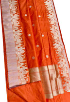 Orange Banarasi Handloom Pure Katan Silk Ghat Design Saree - Luxurion World