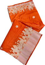 Orange Banarasi Handloom Pure Katan Silk Ghat Design Saree - Luxurion World