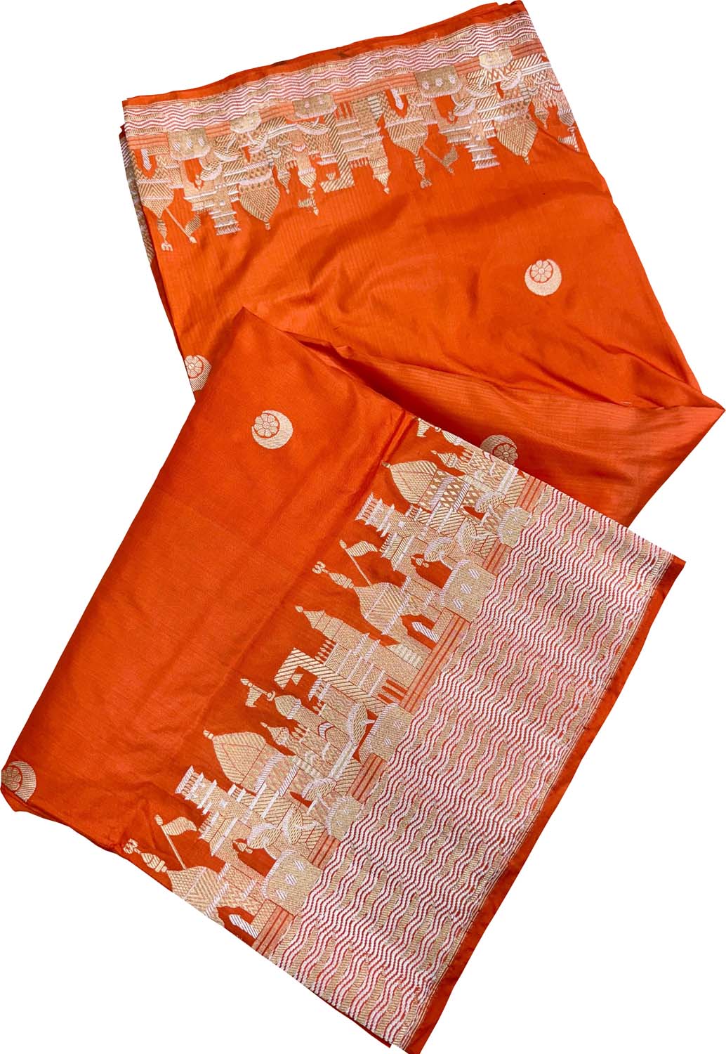 Orange Banarasi Handloom Pure Katan Silk Ghat Design Saree - Luxurion World