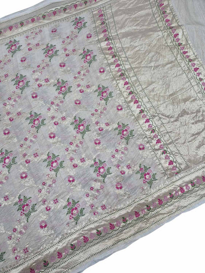 Exquisite Dyeable Banarasi Handloom Pure Tussar Georgette Meenakari Saree - Luxurion World