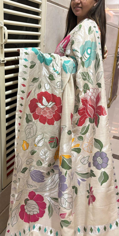 Exquisite Dyeable Banarasi Handloom Pure Tussar Georgette Meenakari Saree - Luxurion World