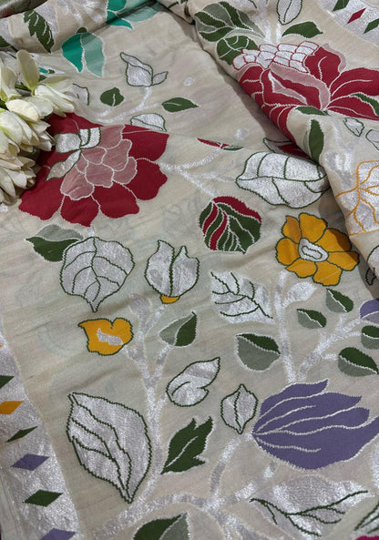 Exquisite Dyeable Banarasi Handloom Pure Tussar Georgette Meenakari Saree - Luxurion World