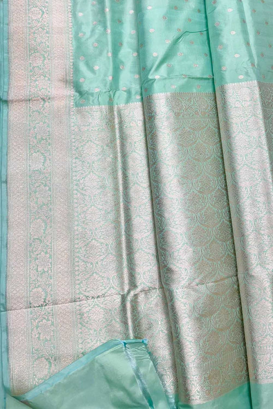 Exquisite Blue Banarasi Handloom Pure Katan Silk Small Booti Design Saree - Luxurion World