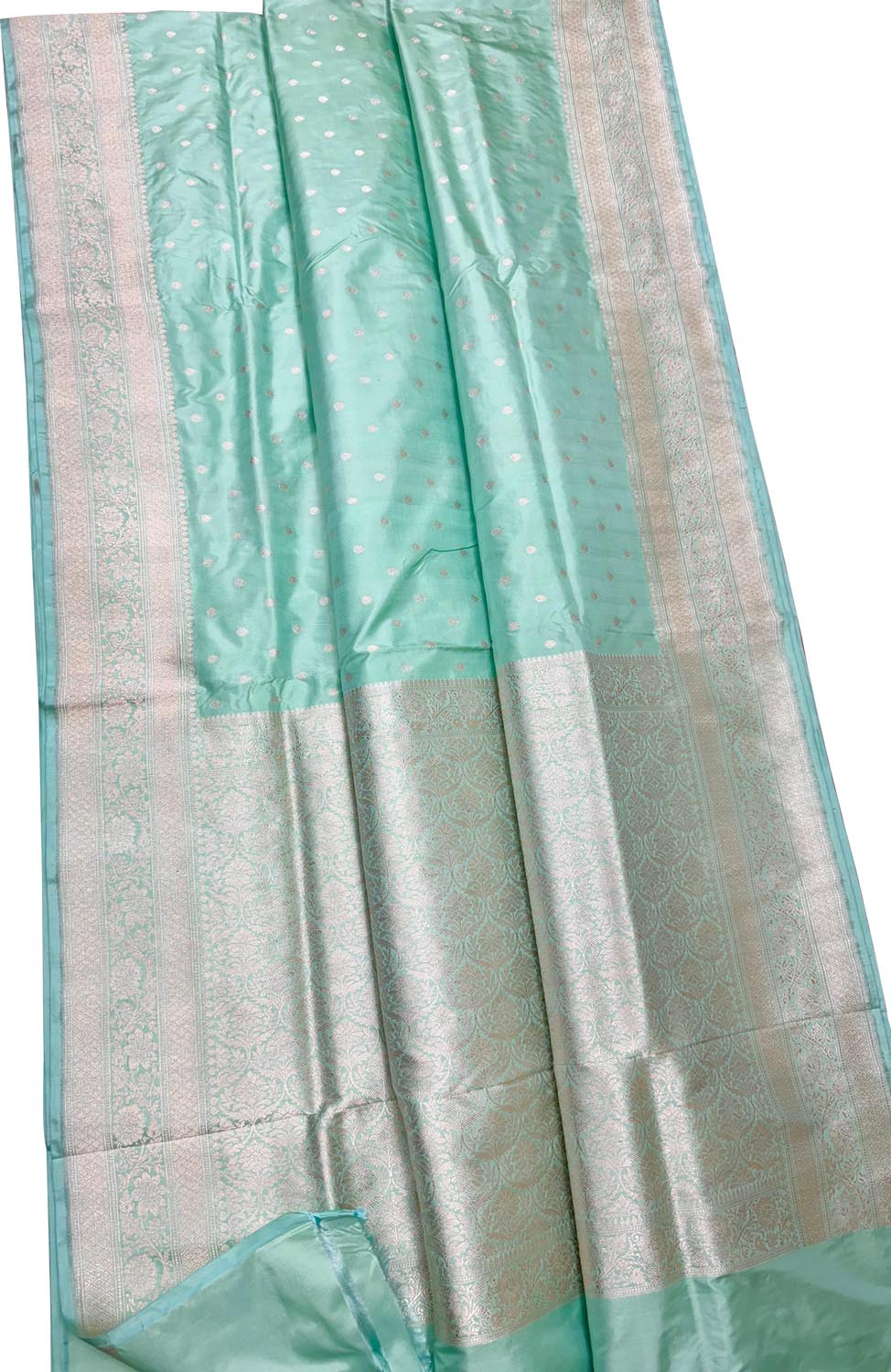 Exquisite Blue Banarasi Handloom Pure Katan Silk Small Booti Design Saree - Luxurion World