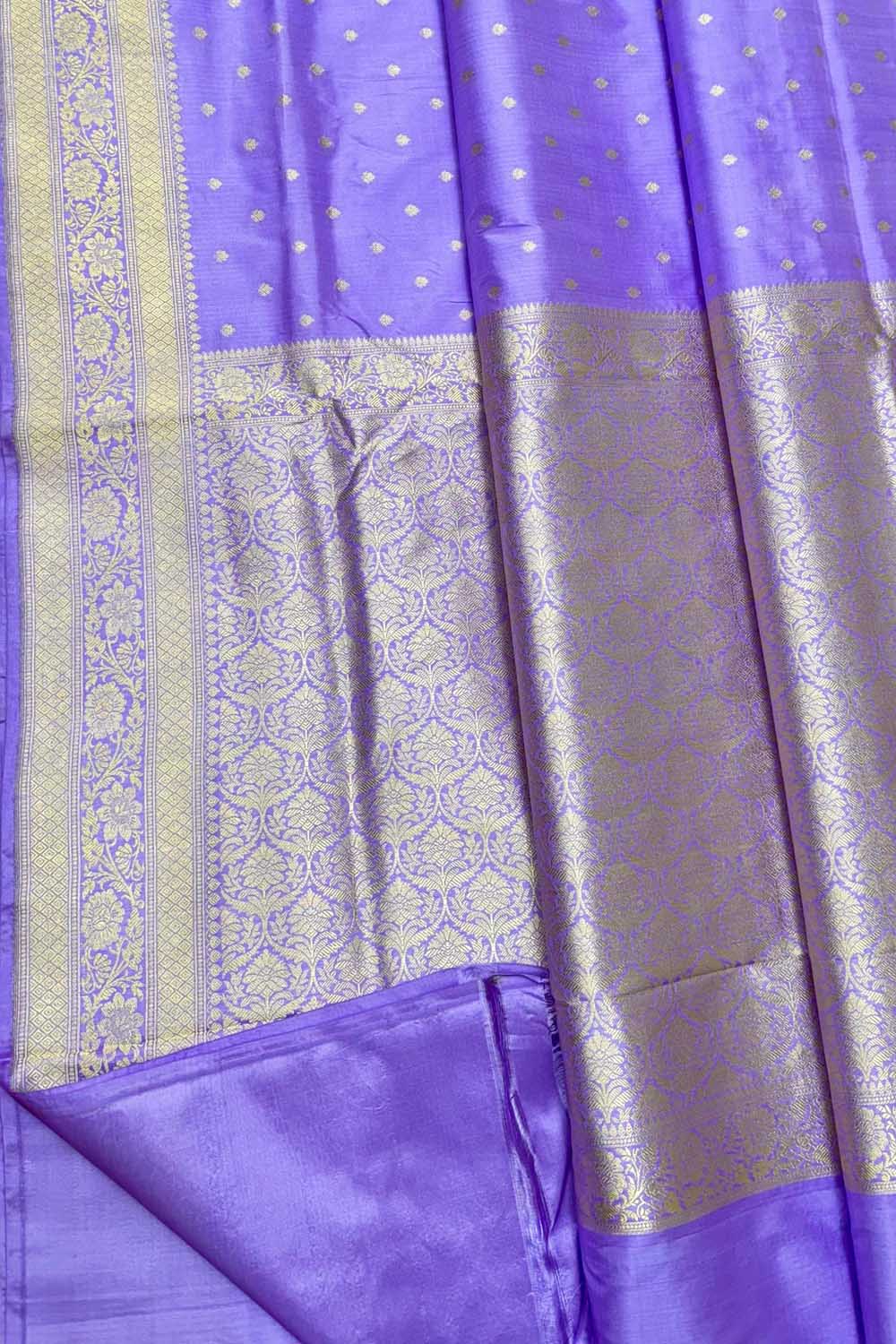 Elegant Purple Banarasi Handloom Pure Katan Silk Small Booti Design Saree - Luxurion World