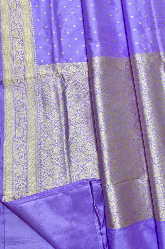 Elegant Purple Banarasi Handloom Pure Katan Silk Small Booti Design Saree - Luxurion World