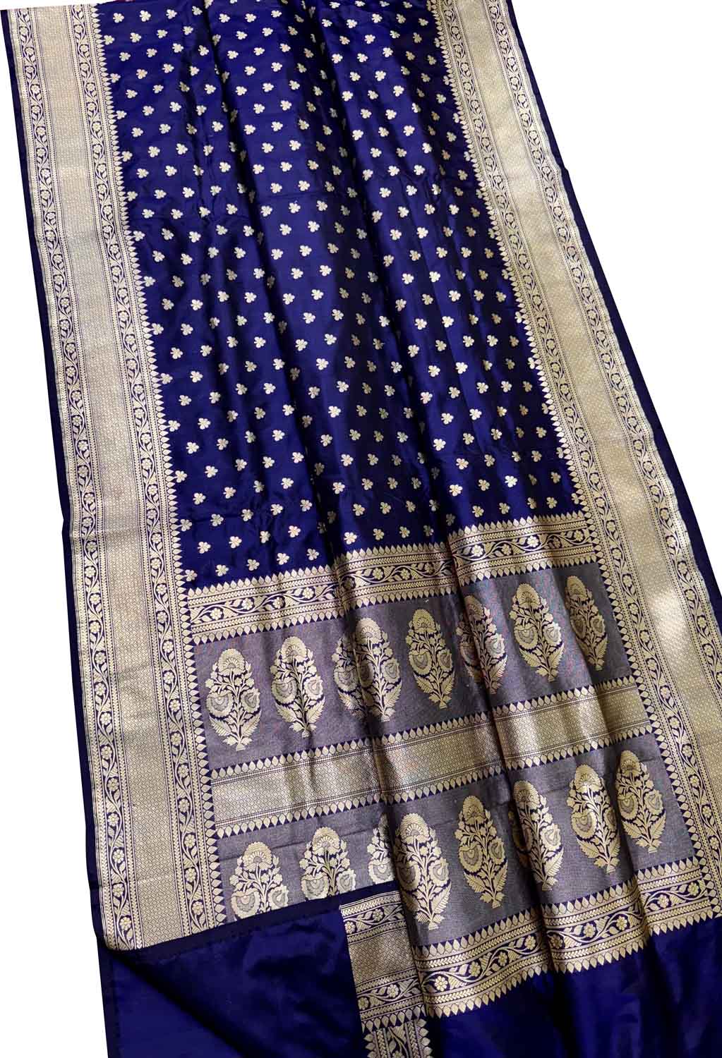 Exquisite Blue Banarasi Handloom Pure Katan Silk Flower Design Saree - Luxurion World