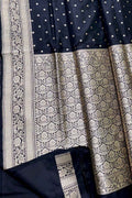 Exquisite Black Banarasi Handloom Pure Katan Silk Small Booti Design Saree - Luxurion World