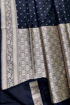 Exquisite Black Banarasi Handloom Pure Katan Silk Small Booti Design Saree - Luxurion World
