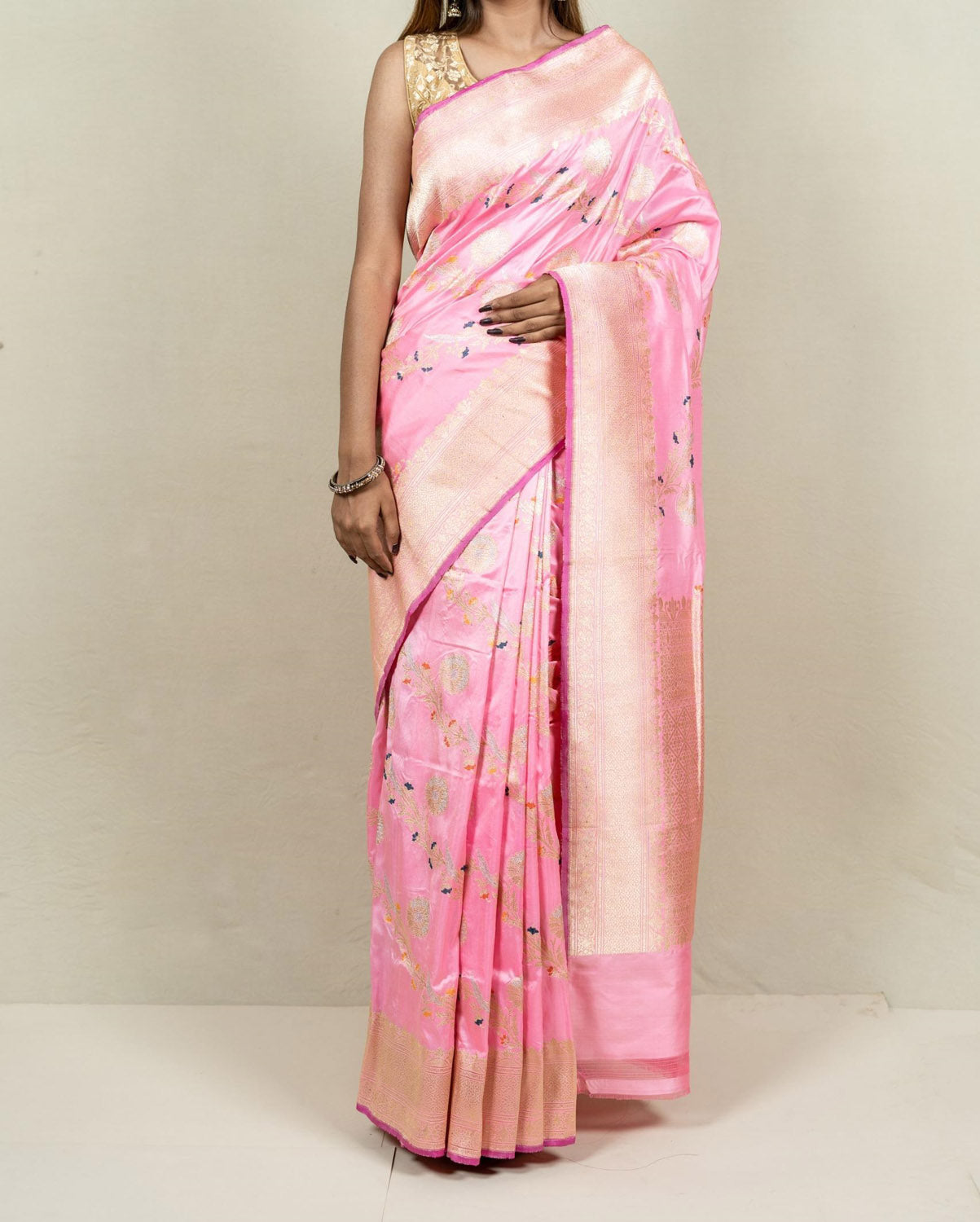Elegant Pink Banarasi Handloom Meenakari Pure Katan Silk Jangla Kadwa Weaved Saree - Luxurion World