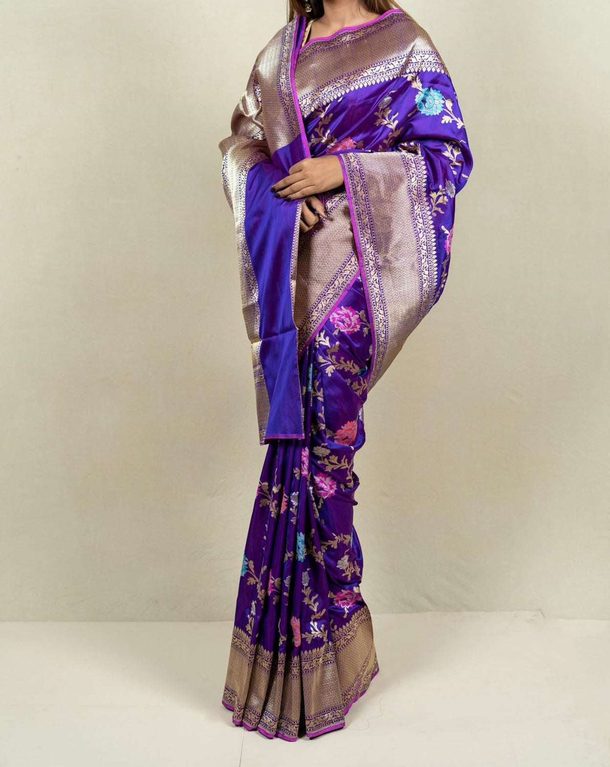 Elegant Purple Banarasi Handloom Meenakari Pure Katan Silk Jangla Kadwa Weaved Saree - Luxurion World