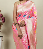 Exquisite Pink Banarasi Handloom Meenakari Pure Katan Silk Jangla Kadwa Weaved Saree - Luxurion World