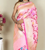 Elegant Pink Banarasi Handloom Meenakari Pure Katan Silk Jangla Kadwa Weaved Saree - Luxurion World