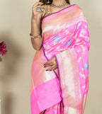 Elegant Pink Banarasi Handloom Meenakari Pure Katan Silk Jangla Kadwa Weaved Saree - Luxurion World