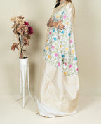 Elegant Off White Banarasi Handloom Meenakari Pure Katan Silk Jangla Kadwa Weaved Saree - Luxurion World