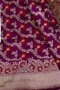 Elegant Purple Banarasi Handloom Meenakari Pure Katan Silk Weaved Jaal Work Saree - Luxurion World