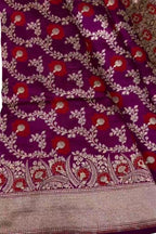 Elegant Purple Banarasi Handloom Meenakari Pure Katan Silk Weaved Jaal Work Saree - Luxurion World