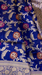 Elegant Blue Banarasi Handloom Meenakari Pure Katan Silk Weaved Jaal Work Saree - Luxurion World