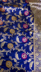 Elegant Blue Banarasi Handloom Meenakari Pure Katan Silk Weaved Jaal Work Saree - Luxurion World