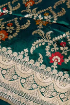 Elegant Green Banarasi Handloom Meenakari Pure Katan Silk Weaved Jaal Work Saree - Luxurion World
