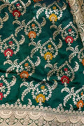 Elegant Green Banarasi Handloom Meenakari Pure Katan Silk Weaved Jaal Work Saree - Luxurion World