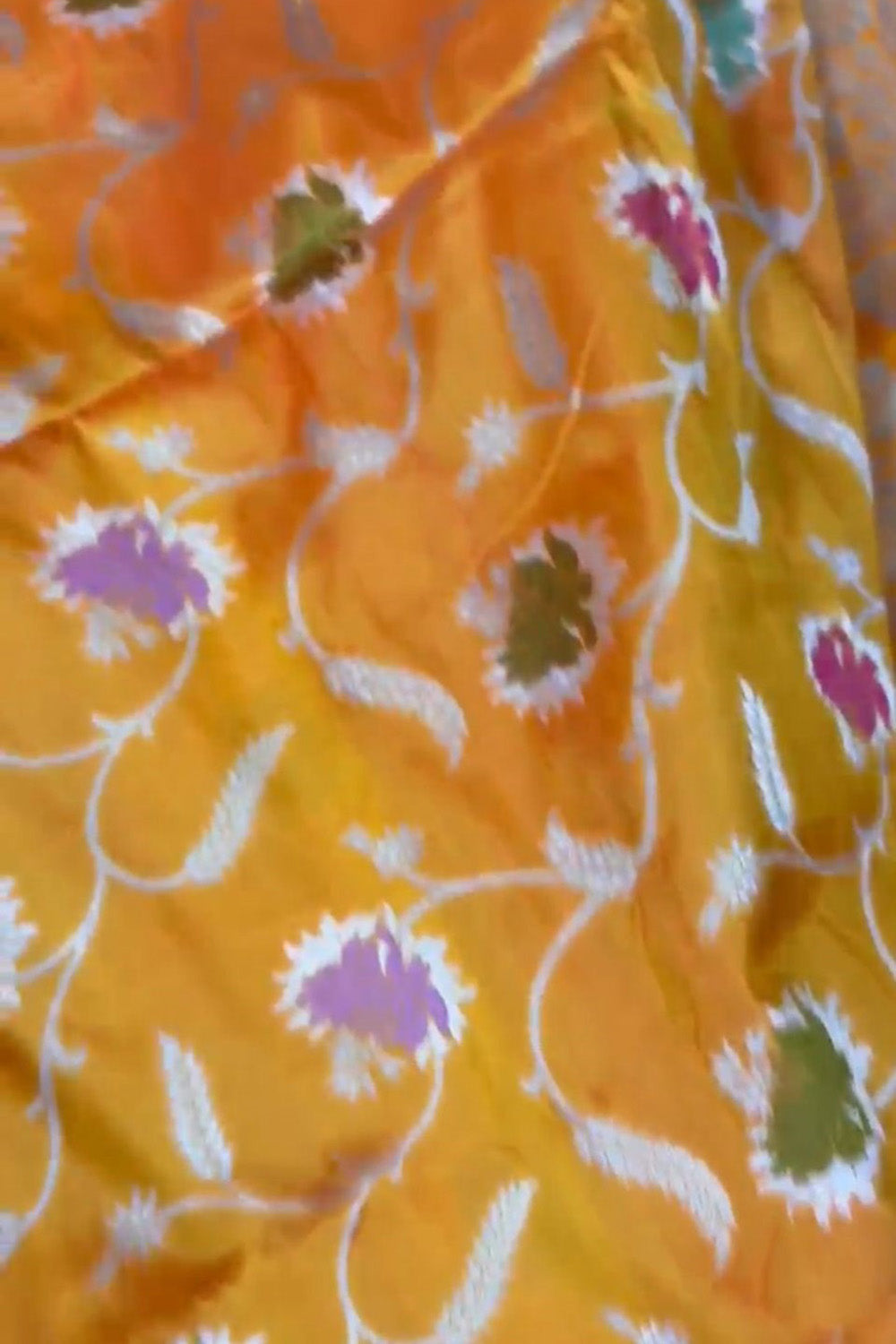 Yellow Banarasi Handloom Meenakari Pure Katan Silk Weaved Jaal Work Saree - Luxurion World