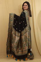 Exquisite Black Banarasi Georgette Saree with Paithani Border - Luxurion World