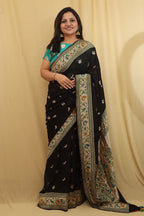 Exquisite Black Banarasi Georgette Saree with Paithani Border - Luxurion World