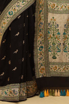 Exquisite Black Banarasi Georgette Saree with Paithani Border - Luxurion World