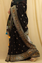 Exquisite Black Banarasi Georgette Saree with Paithani Border - Luxurion World