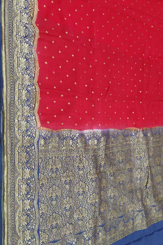 Elegant Red Banarasi Crepe Silk Saree - Luxurion World