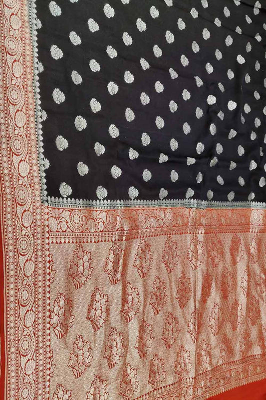 Elegant Black Banarasi Crepe Silk Saree