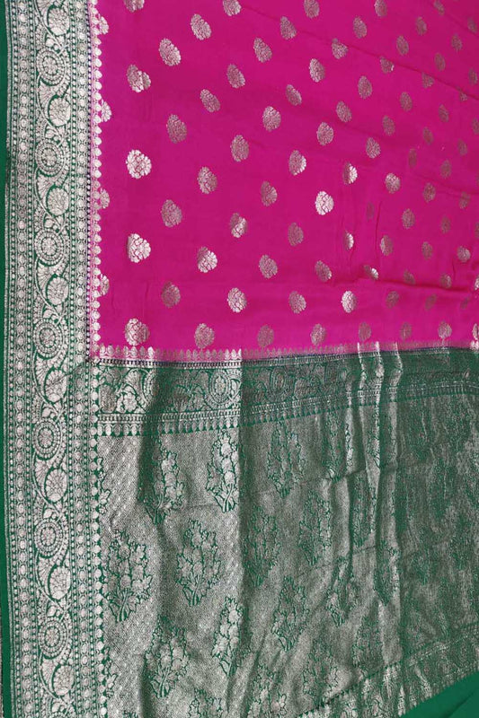 Exquisite Pink Banarasi Crepe Silk Saree - Handloom Beauty