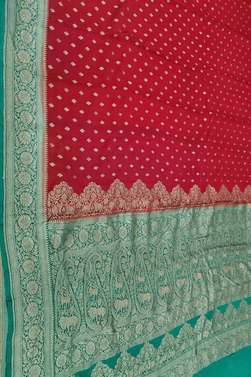 Exquisite Red Banarasi Crepe Silk Saree - Handloom Beauty - Luxurion World