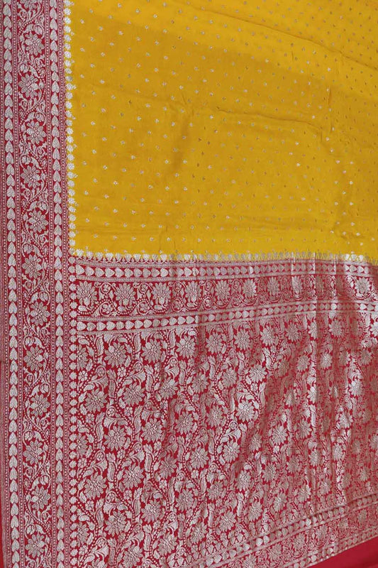 Exquisite Yellow Banarasi Crepe Silk Saree - Handloom Beauty