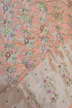 Peach Handloom Banarasi Pure Katan Silk Meenakari Saree - Luxurion World