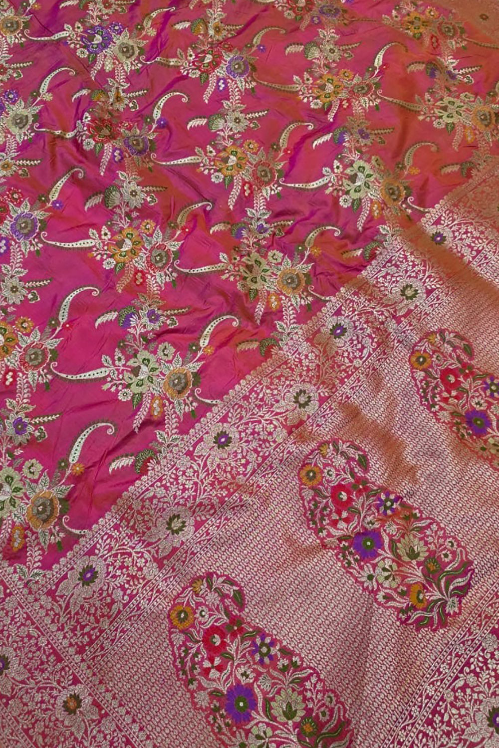 Pink Handloom Banarasi Pure Katan Silk Meenakari Saree - Luxurion World