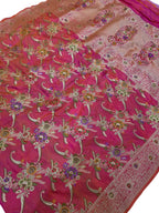 Pink Handloom Banarasi Pure Katan Silk Meenakari Saree - Luxurion World