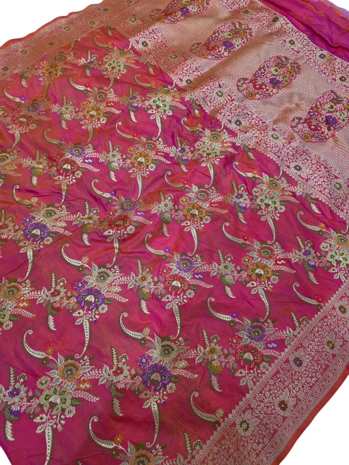 Pink Handloom Banarasi Pure Katan Silk Meenakari Saree - Luxurion World