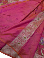 Pink Handloom Banarasi Pure Katan Silk Meenakari Saree - Luxurion World