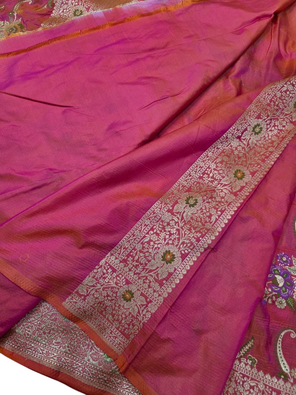 Pink Handloom Banarasi Pure Katan Silk Meenakari Saree - Luxurion World
