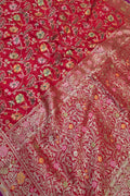 Red Handloom Banarasi Pure Katan Silk Meenakari Saree - Luxurion World